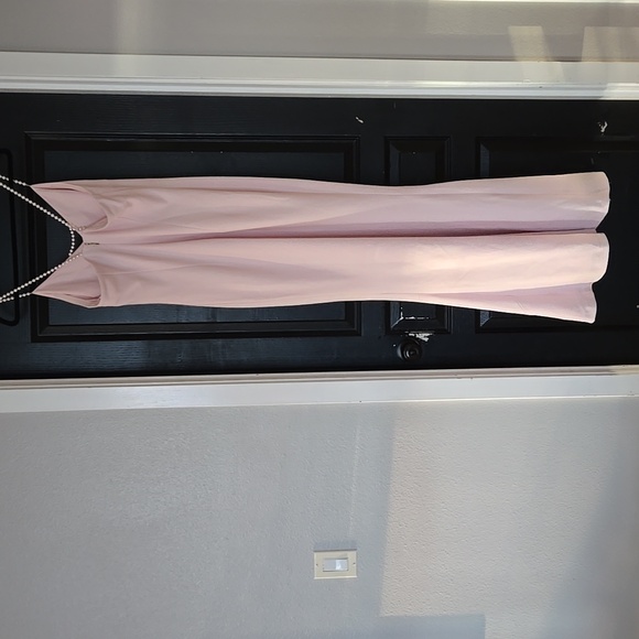Karl Lagerfeld Light Pink Gown with Adjustable Pearl Straps Size 12 - Picture 3 of 16